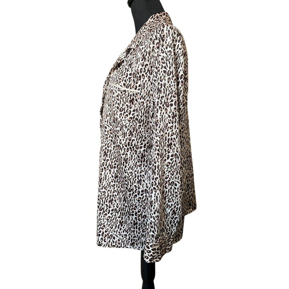 Apt. 9 Silky Leopard Print Button Up Top - Collared Satin Pajama Blouse - L - Picture 4 of 7